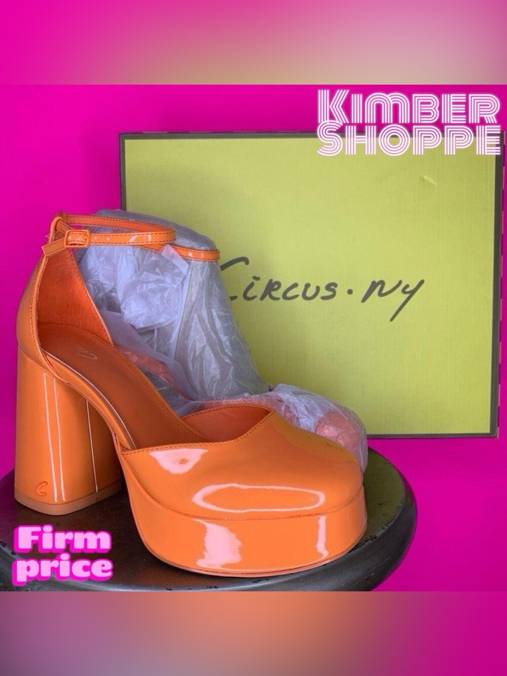 Sam Edelman Circus NY Rosa Orange Platform Ankle Strap Pumps US 7